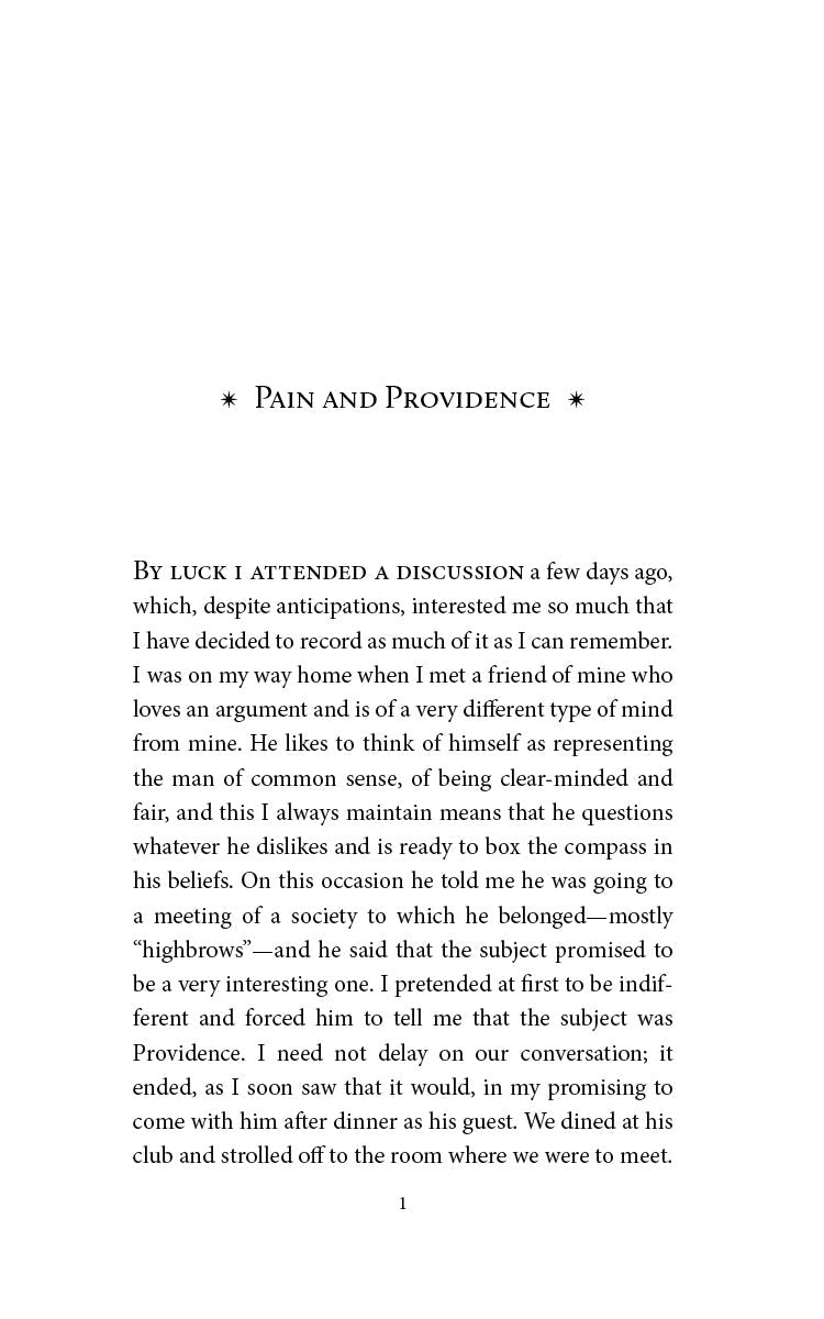 Book interior page with centered Pain and Providence heading and paragraph text