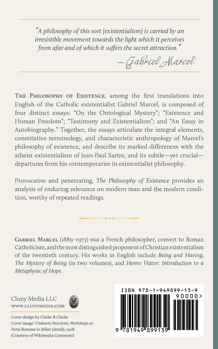 Back cover of The Philosophy of Existence book with description and ISBN barcode
