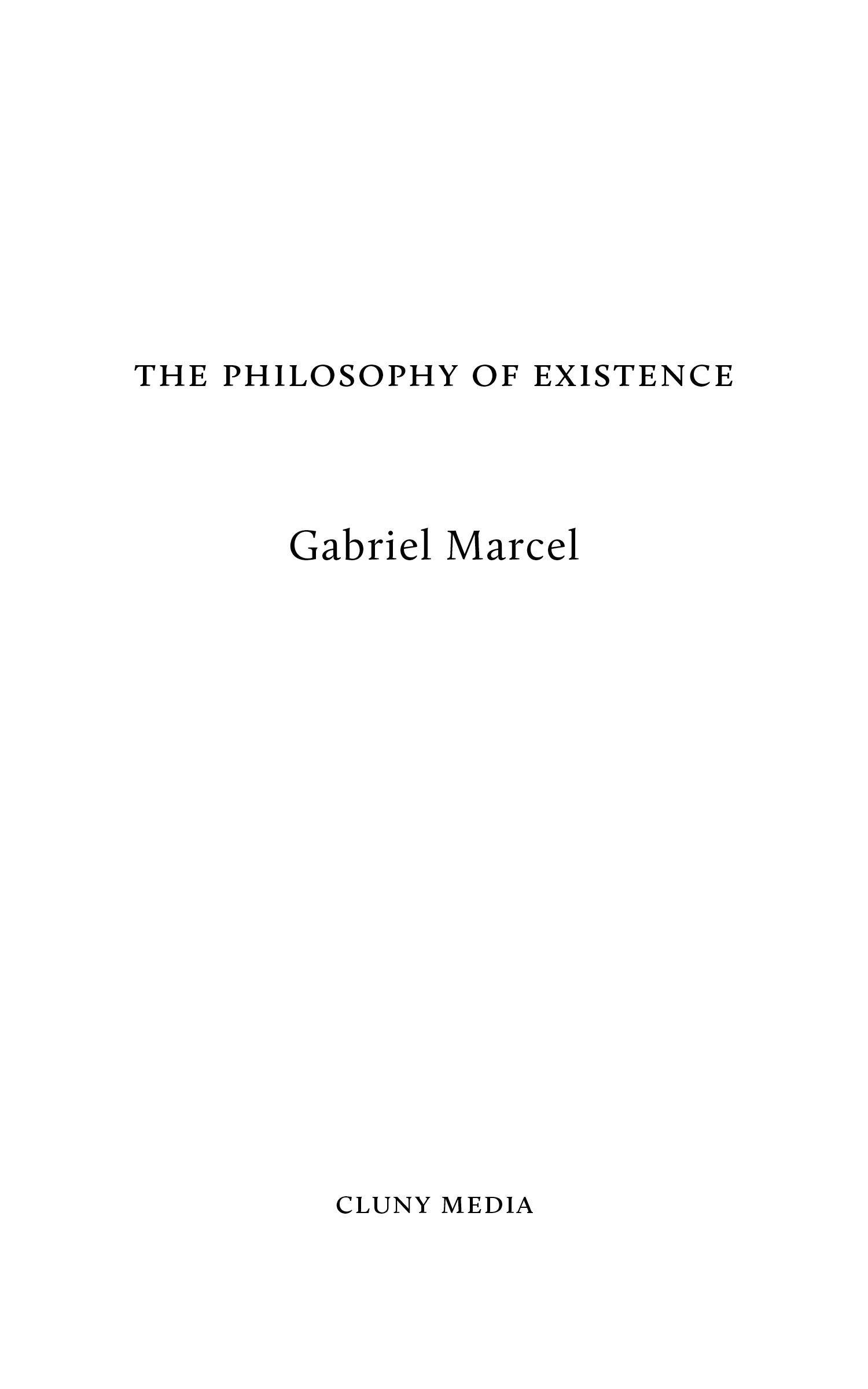 The Philosophy of Existence book cover with title and author Gabriel Marcel