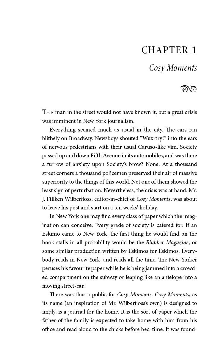 Book page with CHAPTER 1 heading, Cosy Moments title, and body text