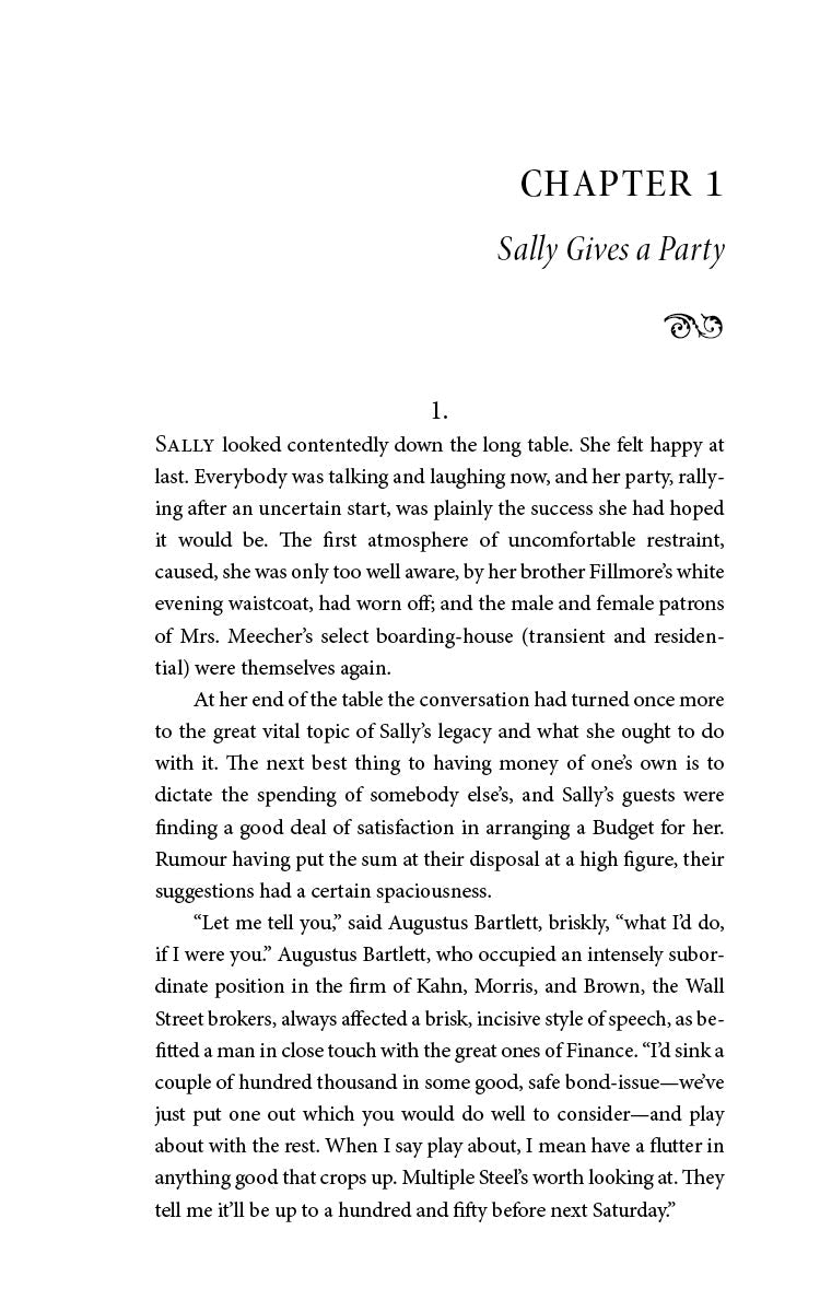 Book chapter page with CHAPTER 1 heading and Sally Gives a Party title