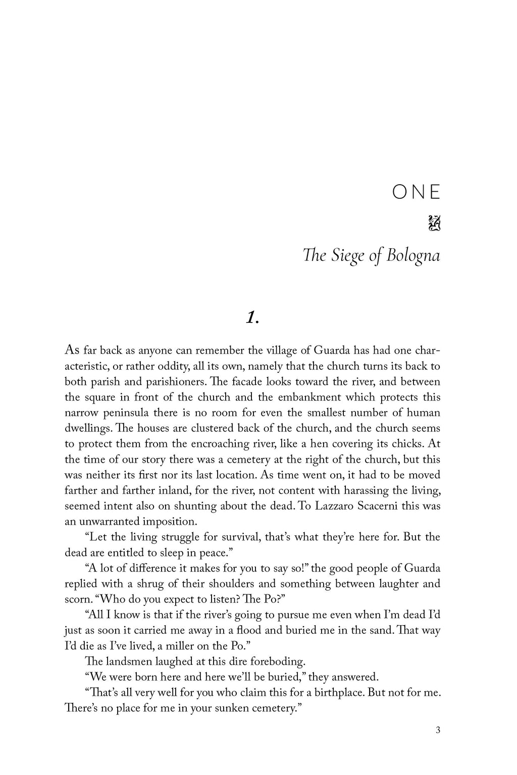 Interior book page with heading “The Siege of Bologna” and numbered text