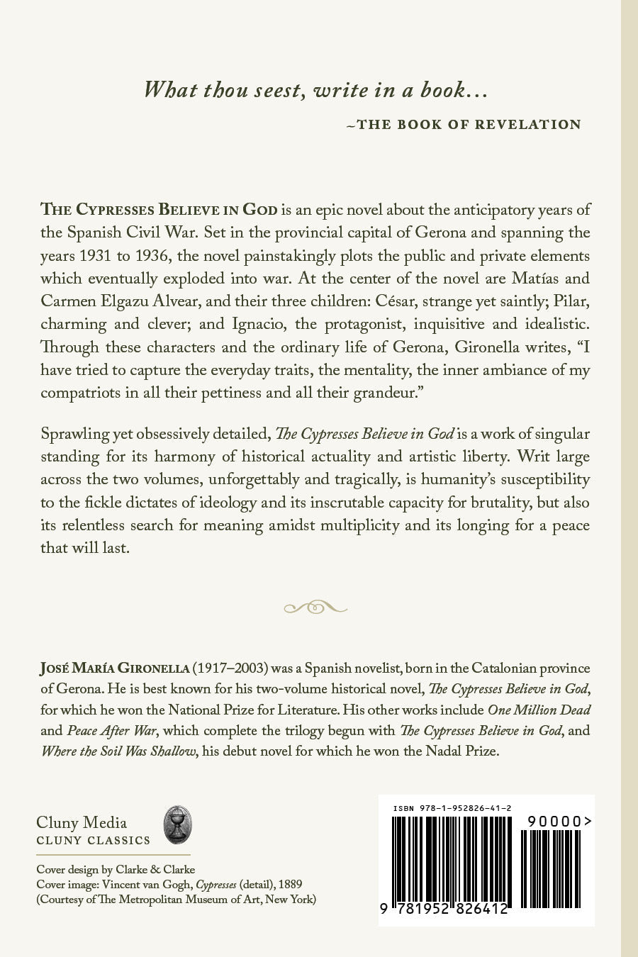Book synopsis page: The Cypresses Believe in God, Volume Two, white text
