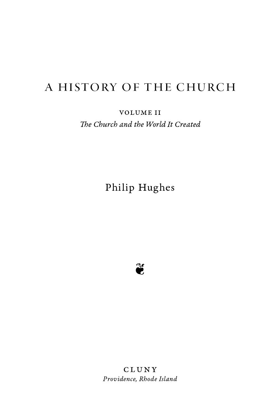 Book title page with centered text, author Philip Hughes, and publisher Cluny