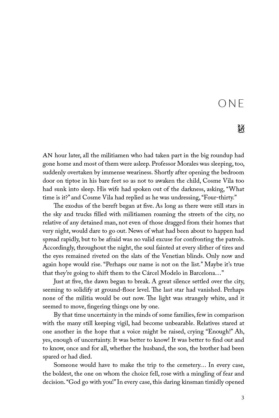 Paperback book page with chapter text under heading ONE