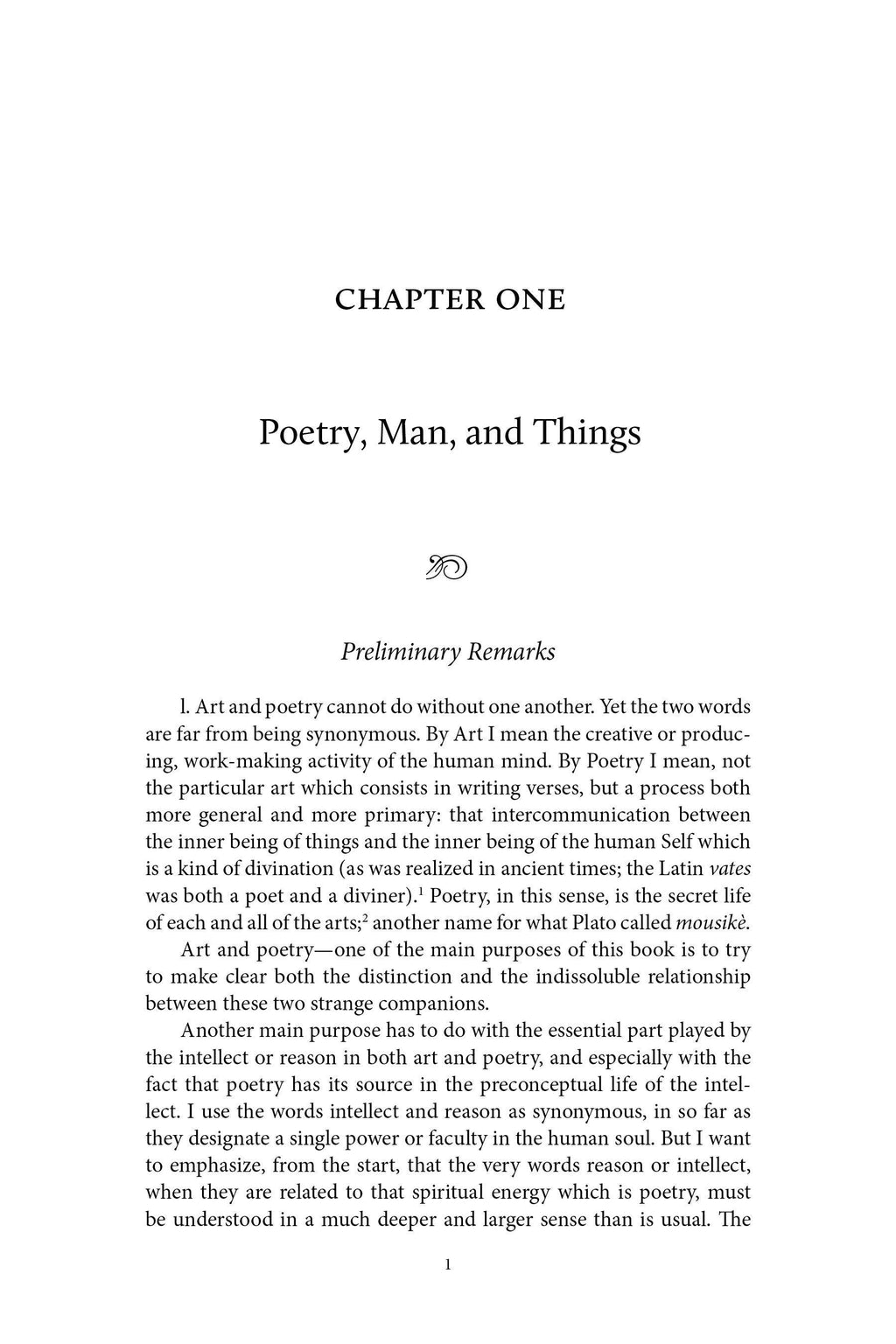 Book page with 'Chapter One' heading and subtitle 'Poetry, Man, and Things'