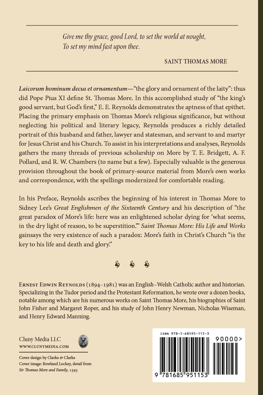 Saint Thomas More hardcover book back cover with synopsis and barcode
