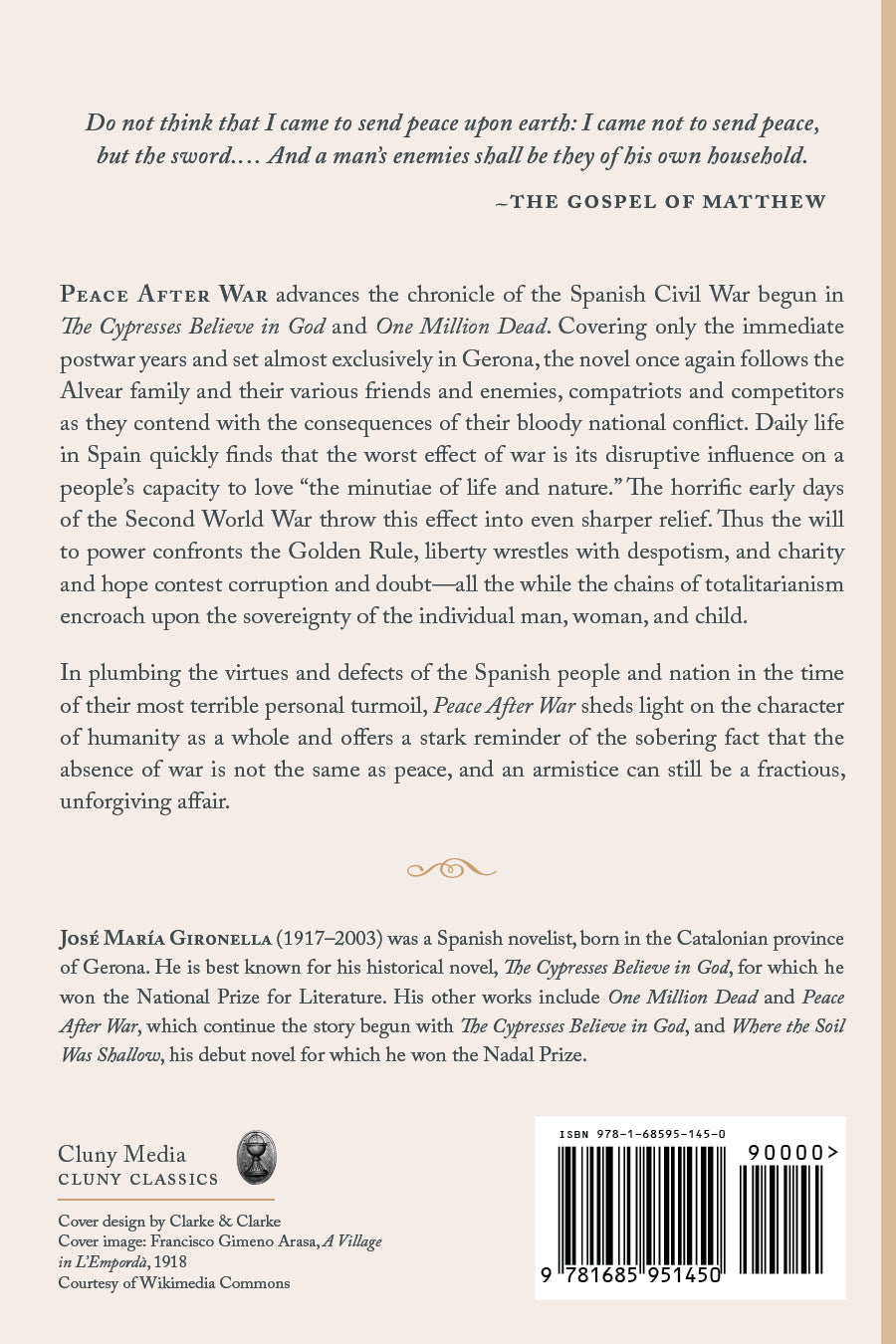 Peace After War Volume One back cover with summary text and barcode