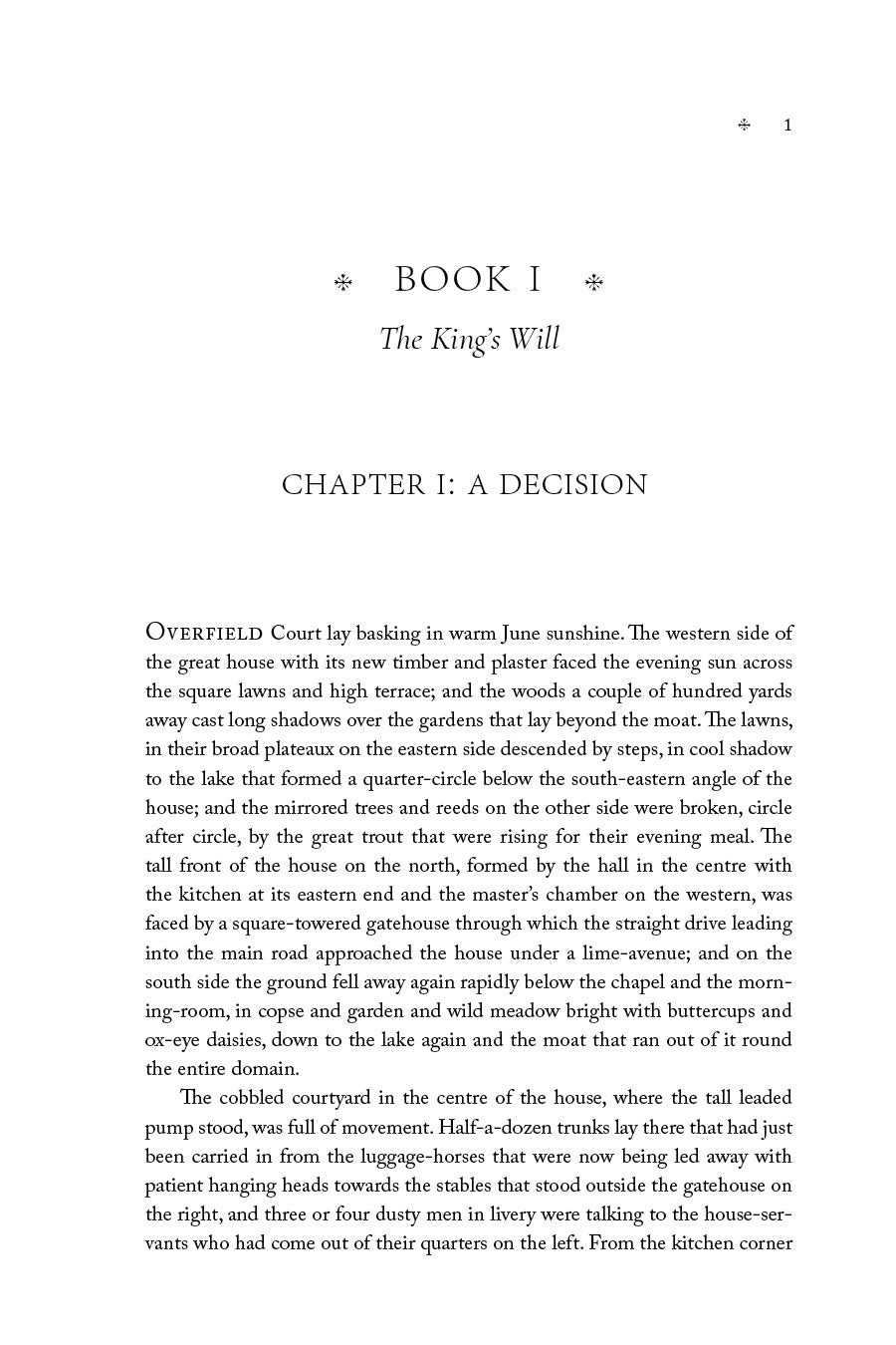 Novel chapter page with Book I and Chapter I: A Decision text