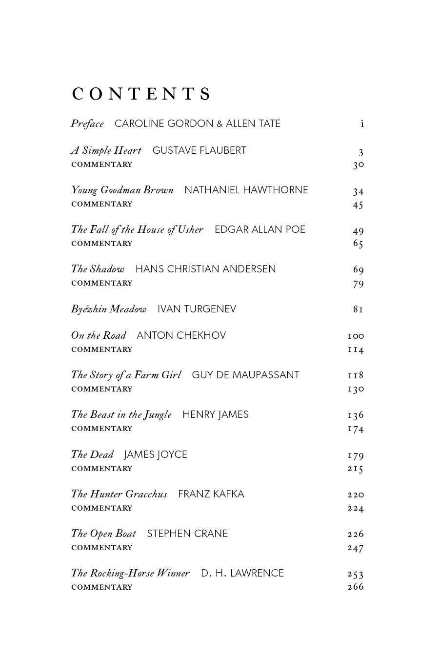 Book contents page titled “CONTENTS” with listed stories and page numbers