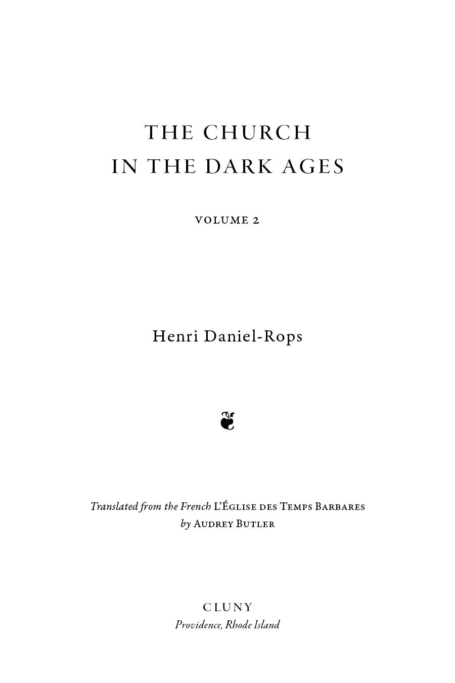 Book title page with 'The Church in the Dark Ages' and 'Volume 2' centered