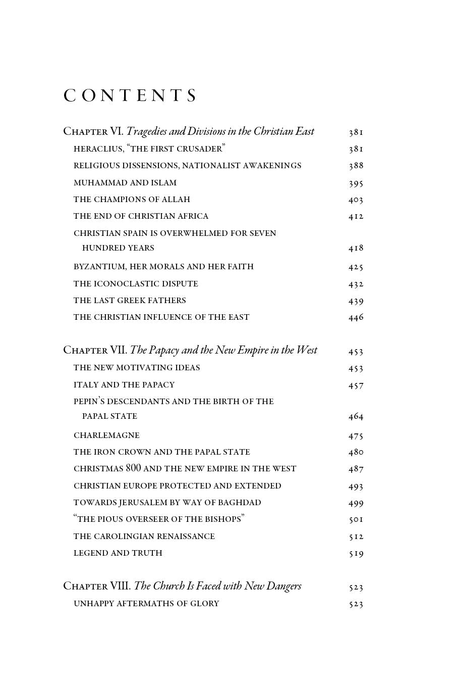 Book contents page listing chapter titles and page numbers under 'CONTENTS'