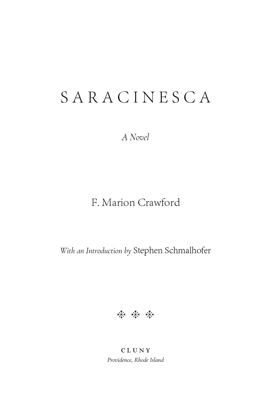 Novel title page with large title, author name, and publisher imprint