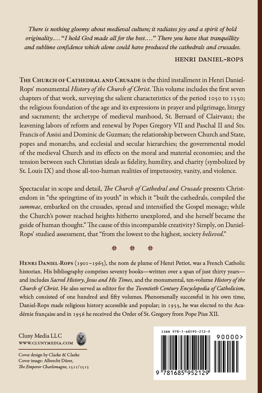 Book back cover with barcode and author biography, Henri Daniel-Rops