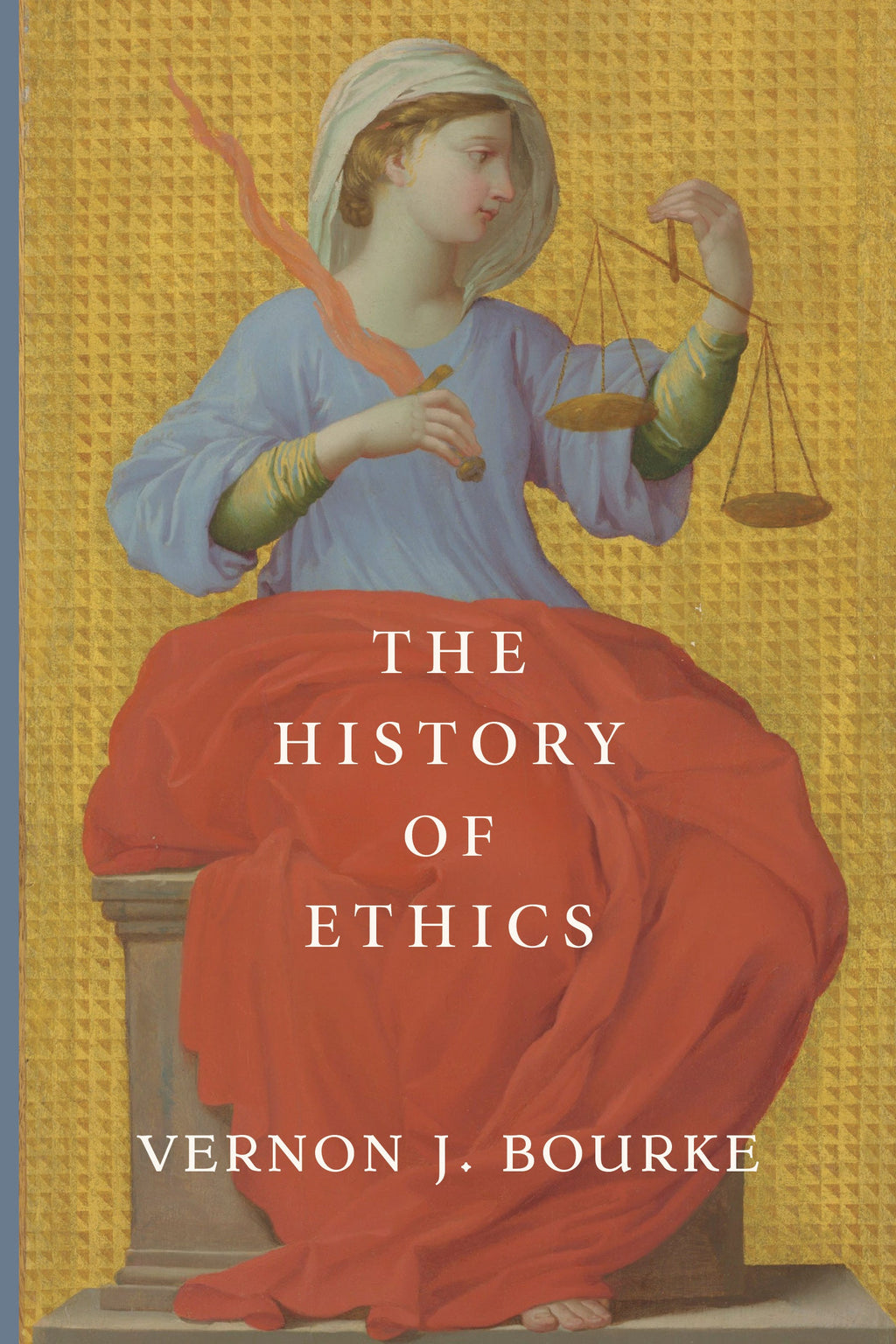 Book cover illustration of a robed woman holding scales with title lettering