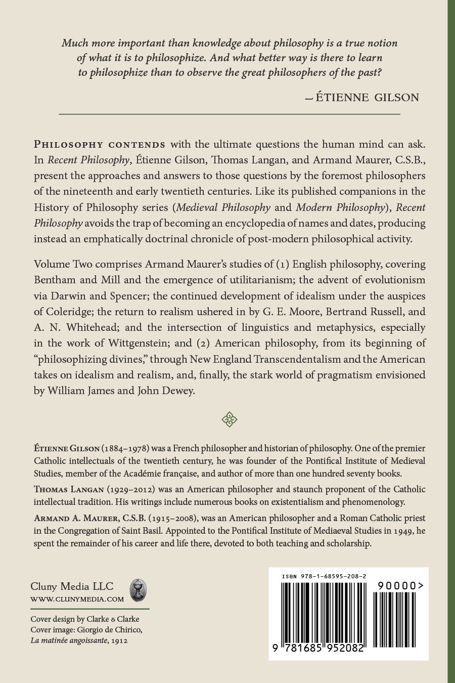 Recent Philosophy Volume Two back cover with synopsis and barcode