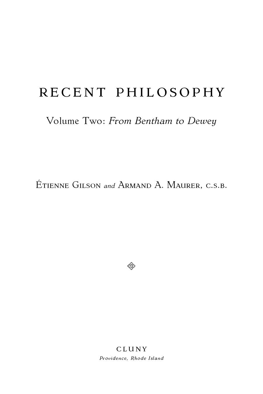 Recent Philosophy Volume Two title page with authors and Cluny logo