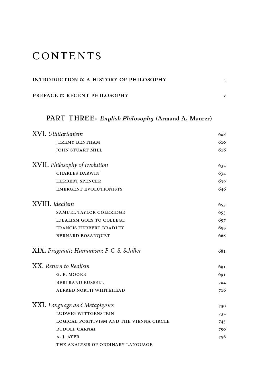 Recent Philosophy Volume Two contents page listing philosophy topics