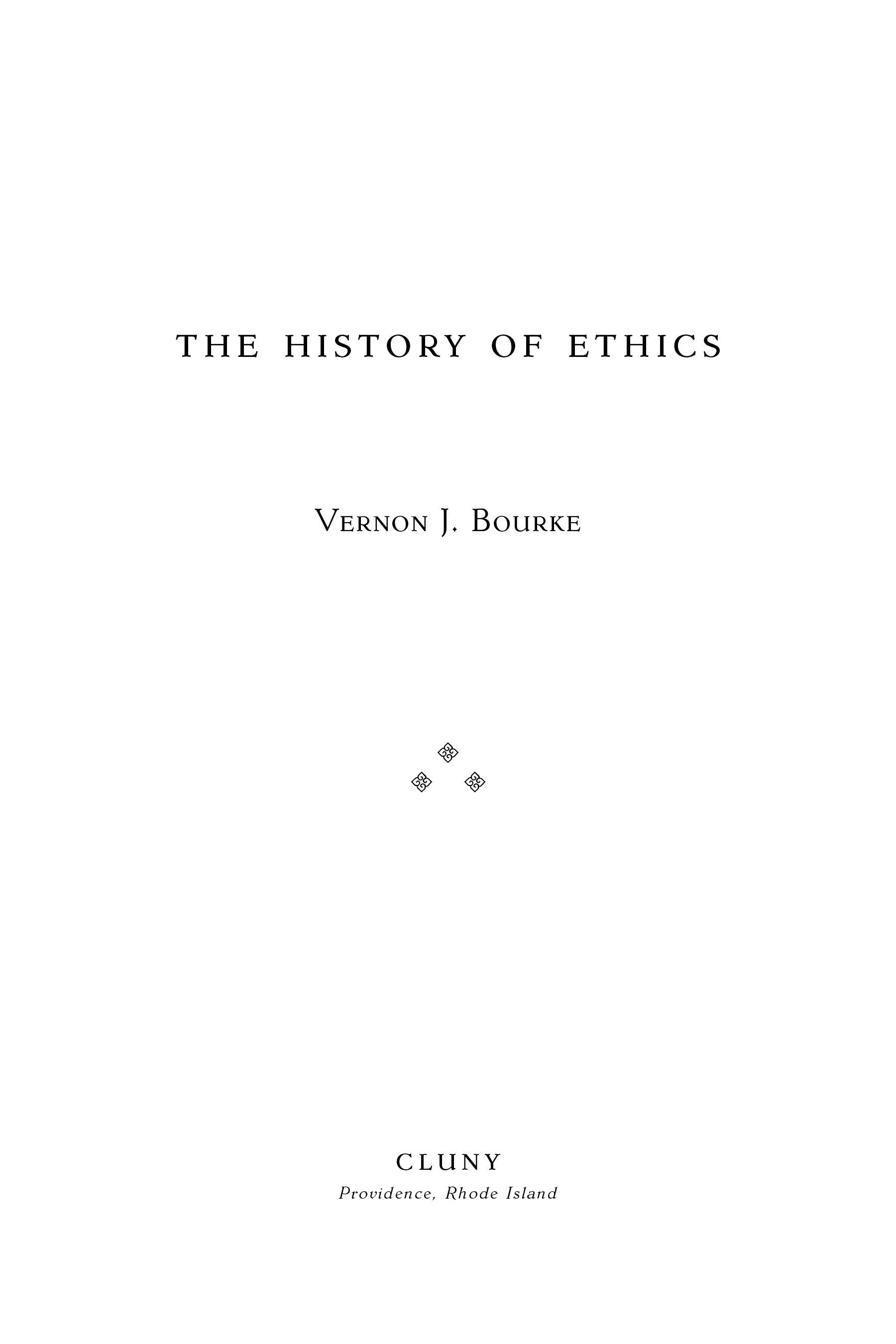 Ethics history book title page with author Vernon J. Bourke and Cluny