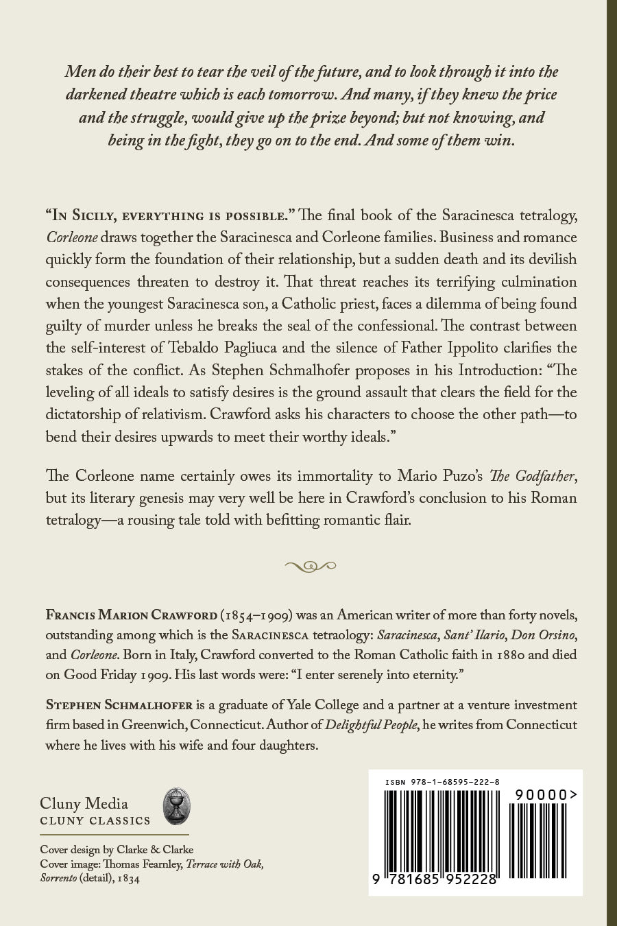 Sicily tale novel back cover with synopsis text and barcode