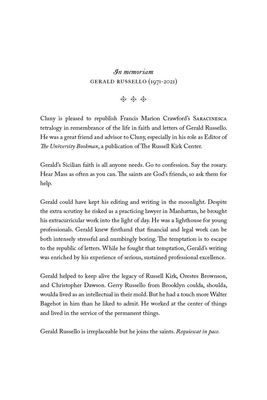 In memoriam page for Gerald Russell with obituary text
