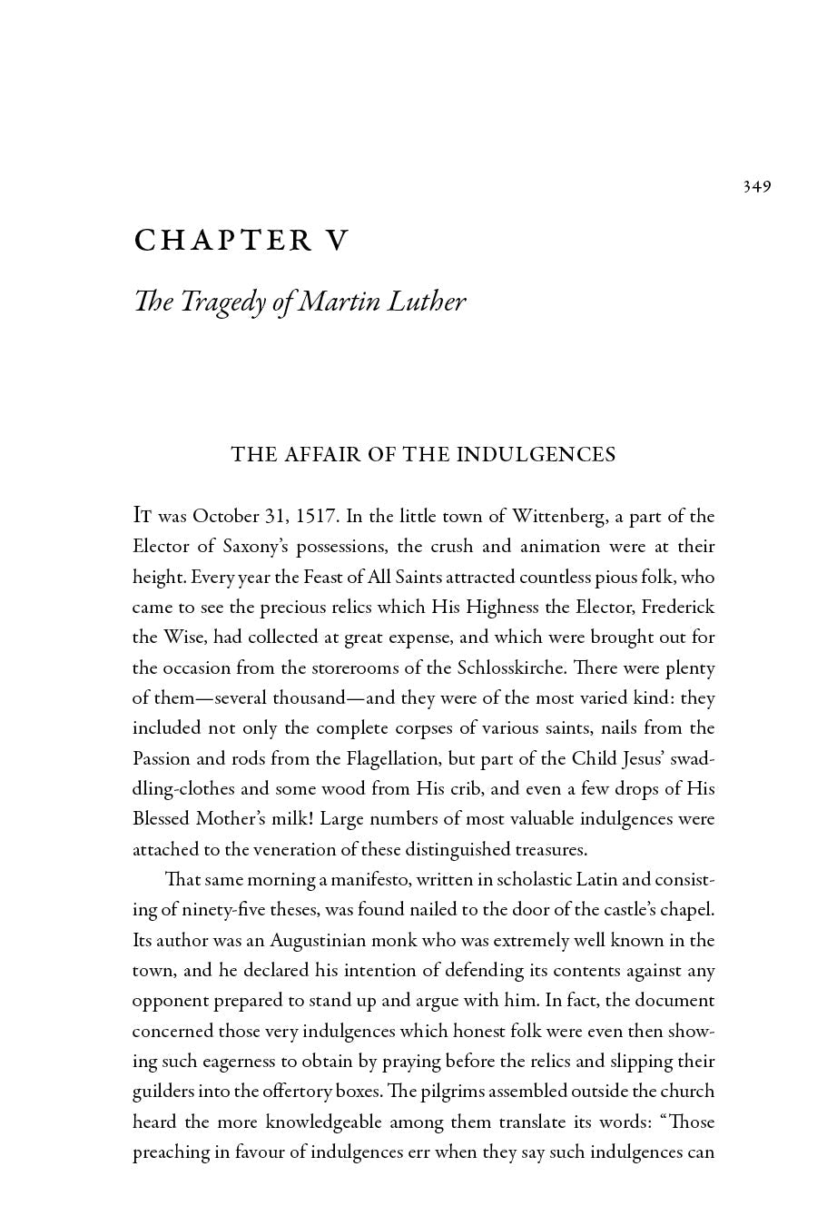 Chapter V page titled “The Tragedy of Martin Luther” with paragraph text