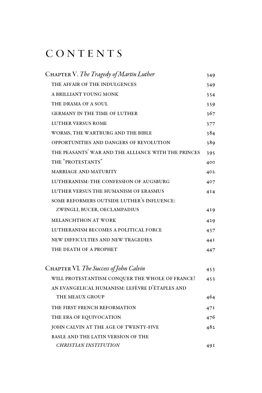 Book contents page with chapter list and page numbers for Volume 2