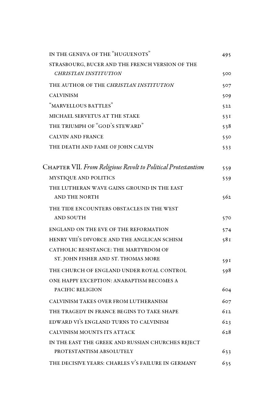 Book contents page continuing chapter list with headings and page numbers