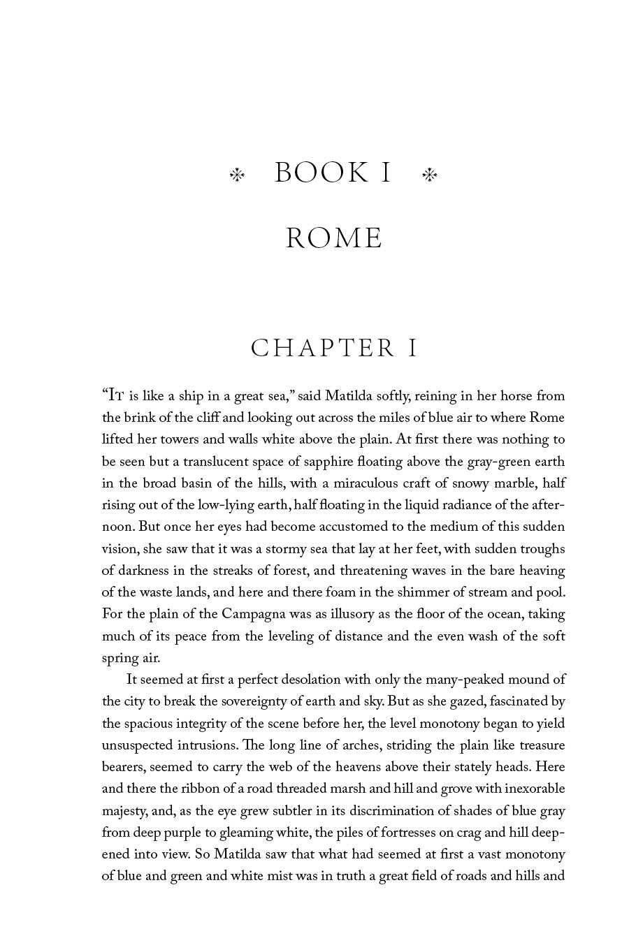 Book interior page showing "BOOK 1 ROME" and "CHAPTER I" with paragraph text
