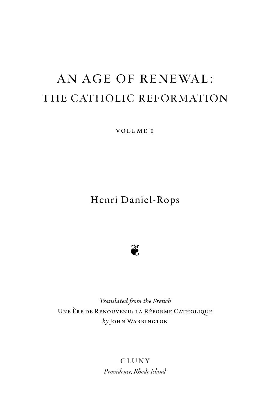 Book title page with book name, Henri Daniel-Rops, and volume I
