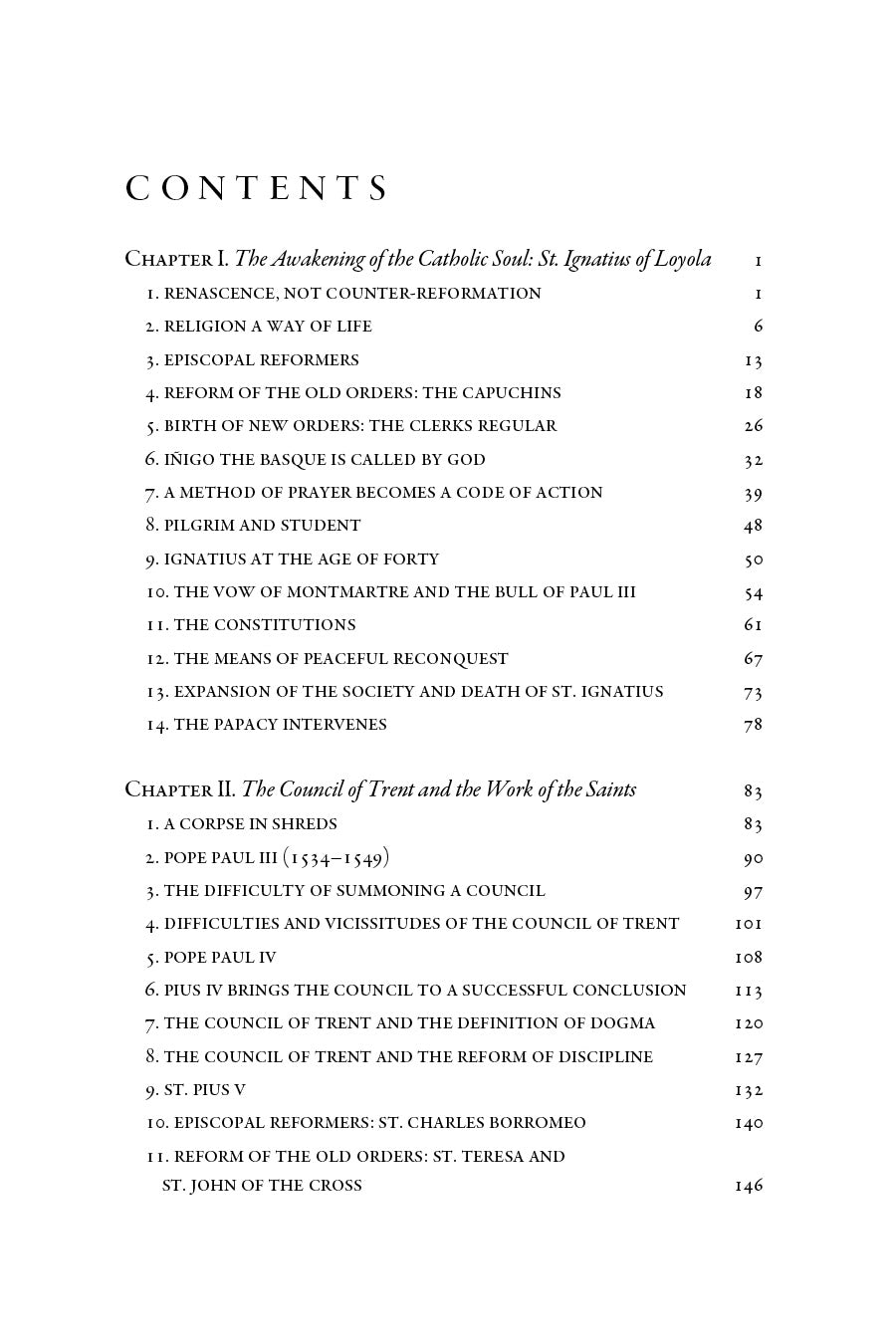 Book contents page listing chapter titles and page numbers