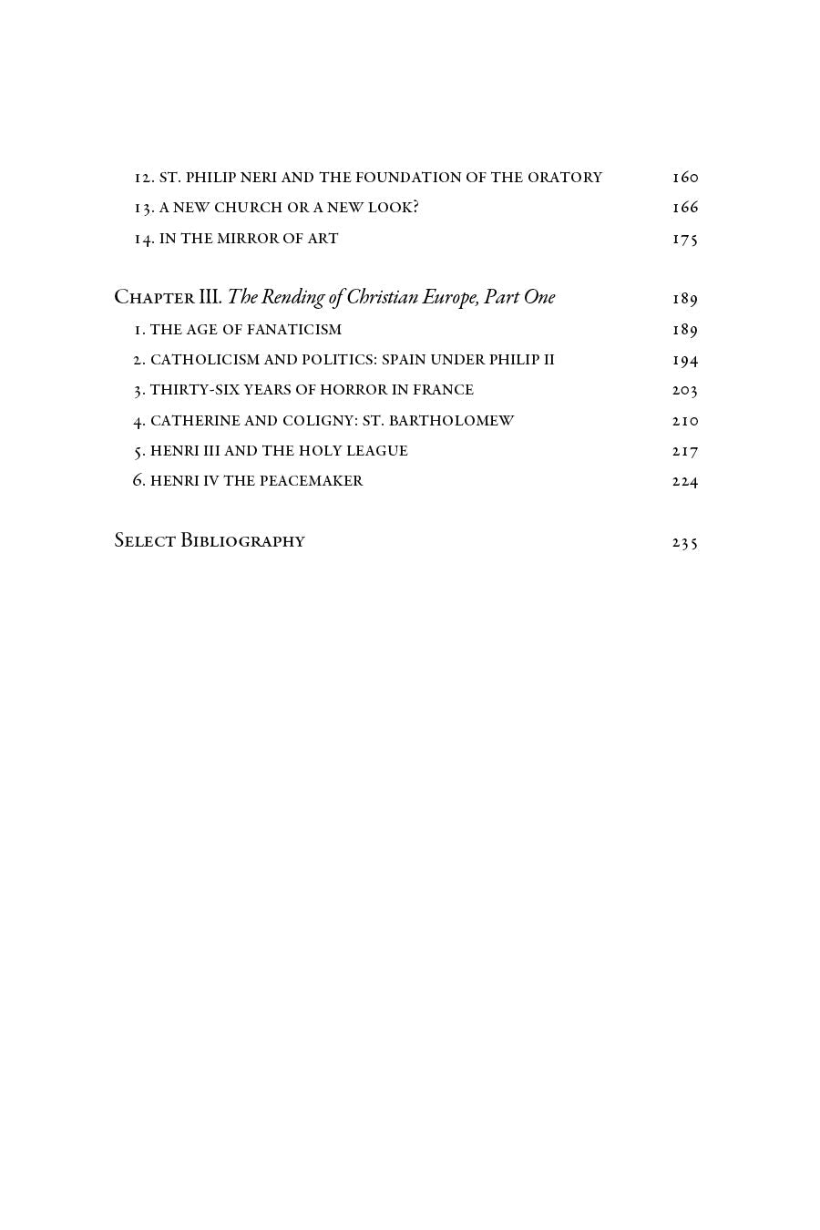 Book contents page continuation with chapter headings
