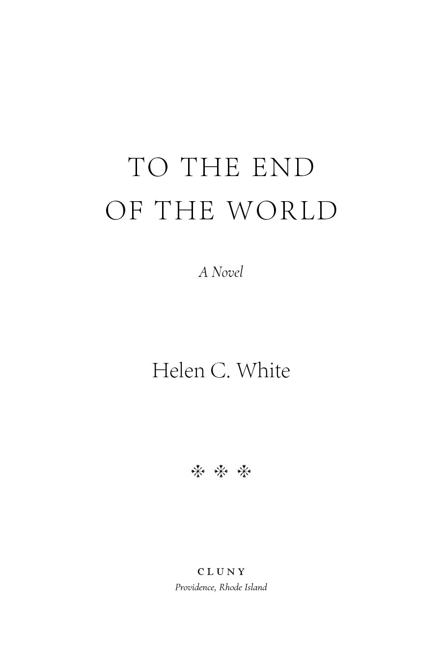 Novel title page with centered text, author name, and Cluny publisher mark