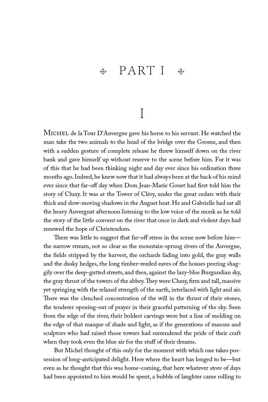 Book interior page with Part I heading and small paragraphs in two-column layout