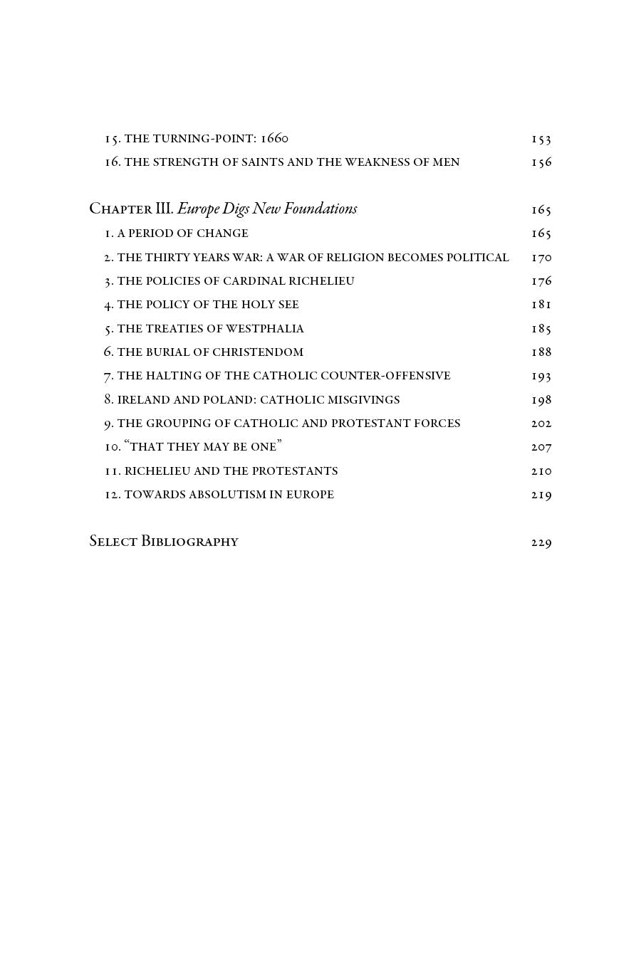 Book contents page continuation with chapter headings and page numbers