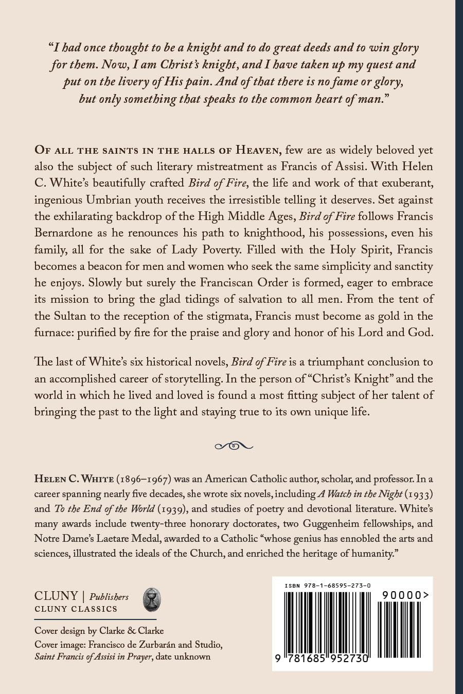 Bird of Fire back cover with synopsis text, author name, and barcode