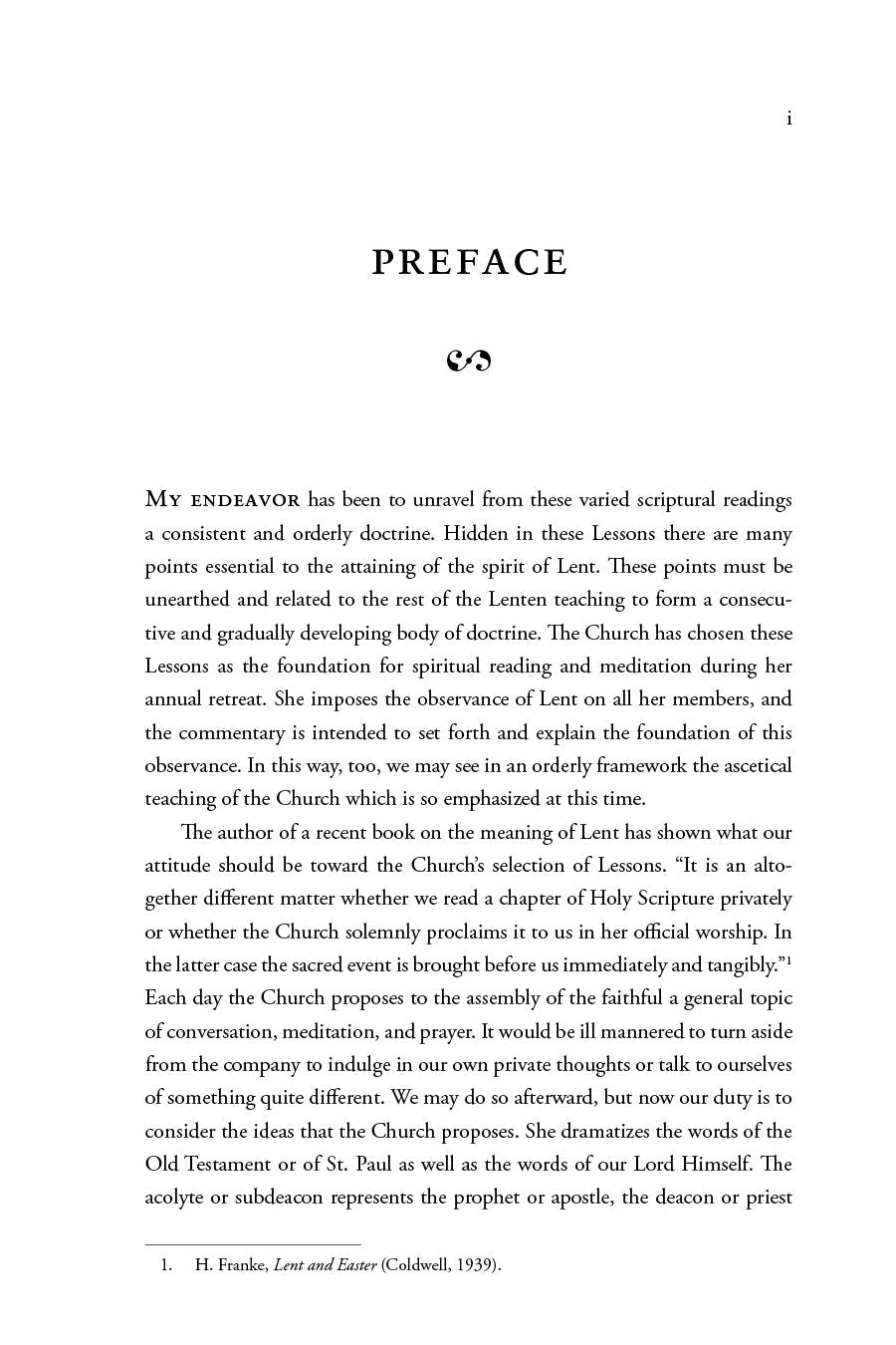 Book preface page with centered header and paragraph text