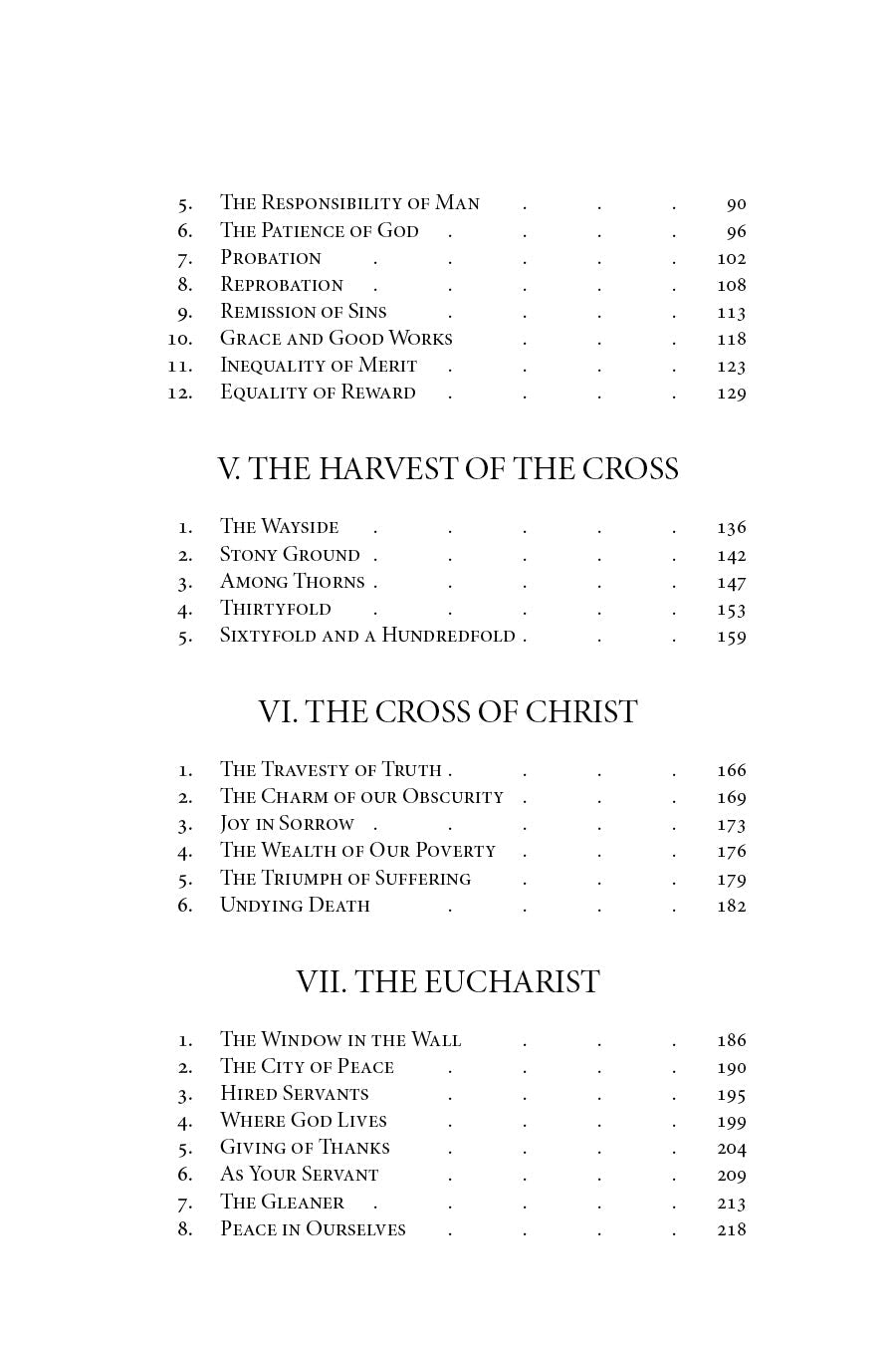 Pastoral Sermons contents page showing chapters V, VI, and VII