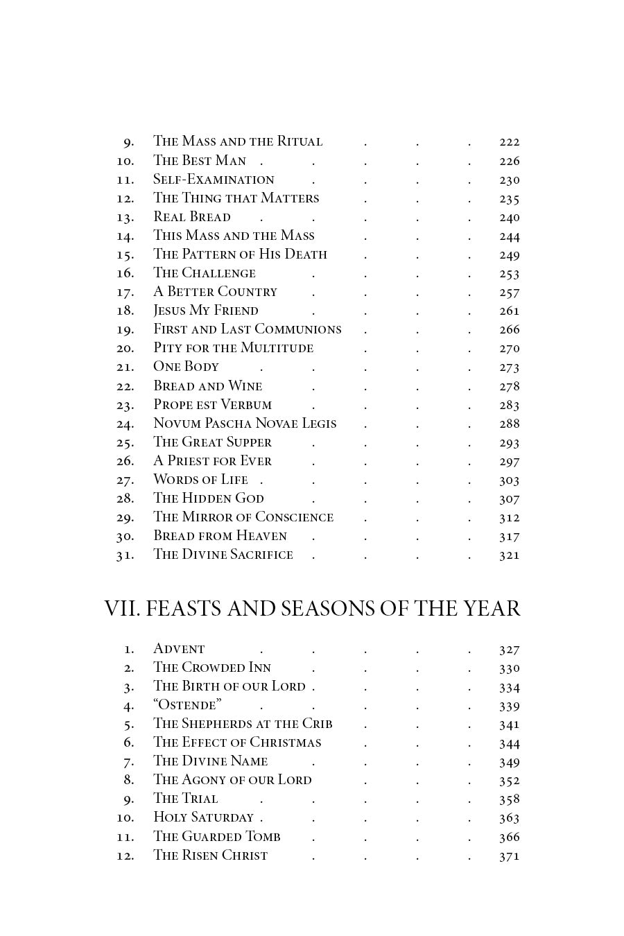 Pastoral Sermons table of contents page listing chapter VII items