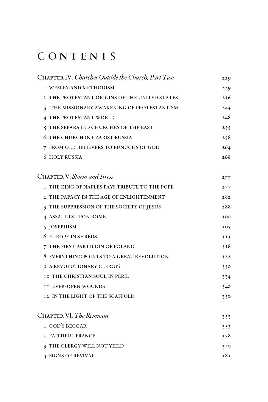 Book contents page listing chapters and page numbers