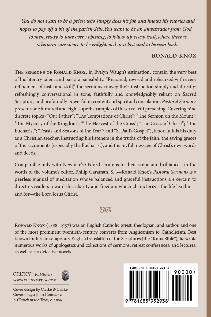 Pastoral Sermons book back cover with description and barcode