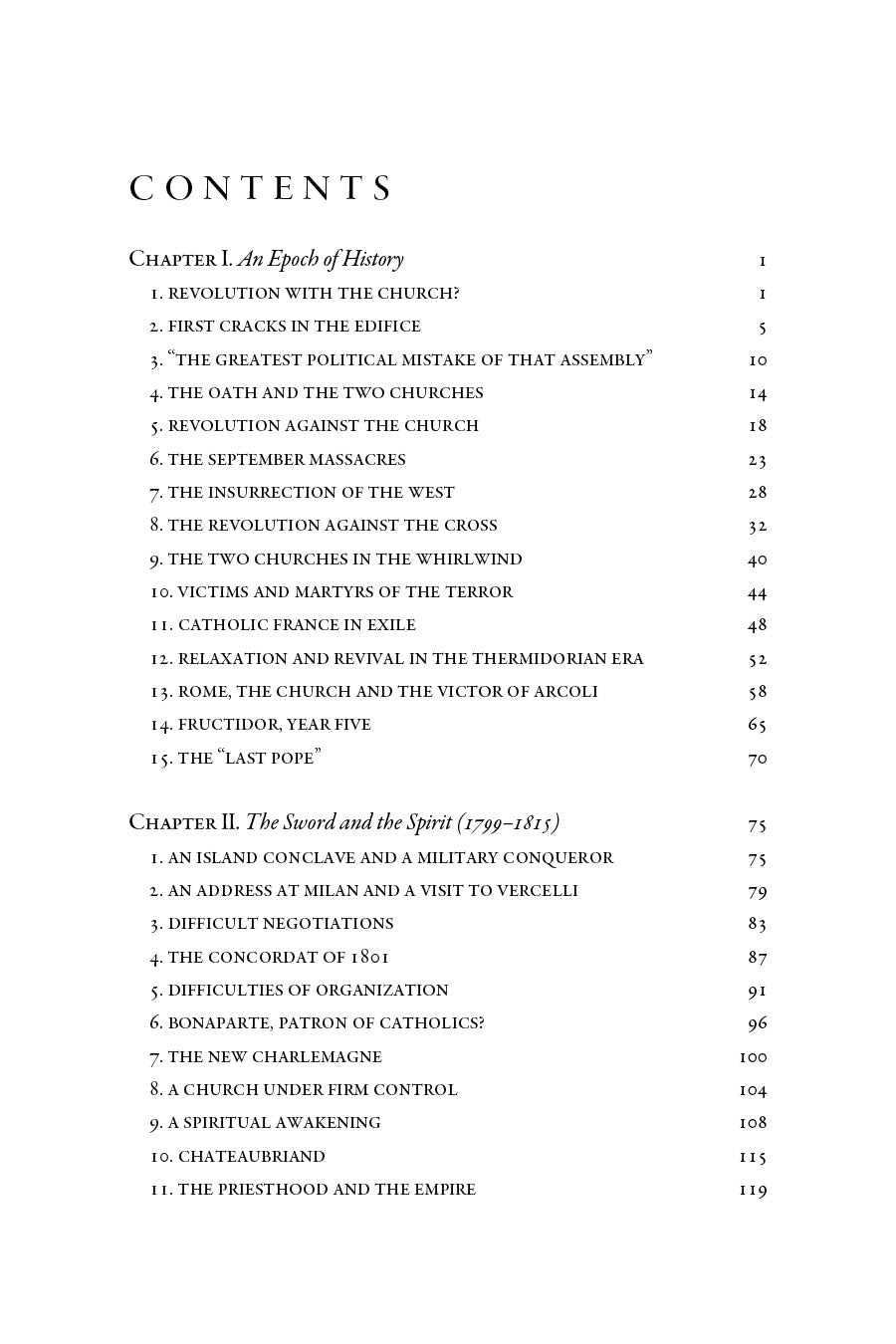 Book contents page listing chapter titles and page numbers