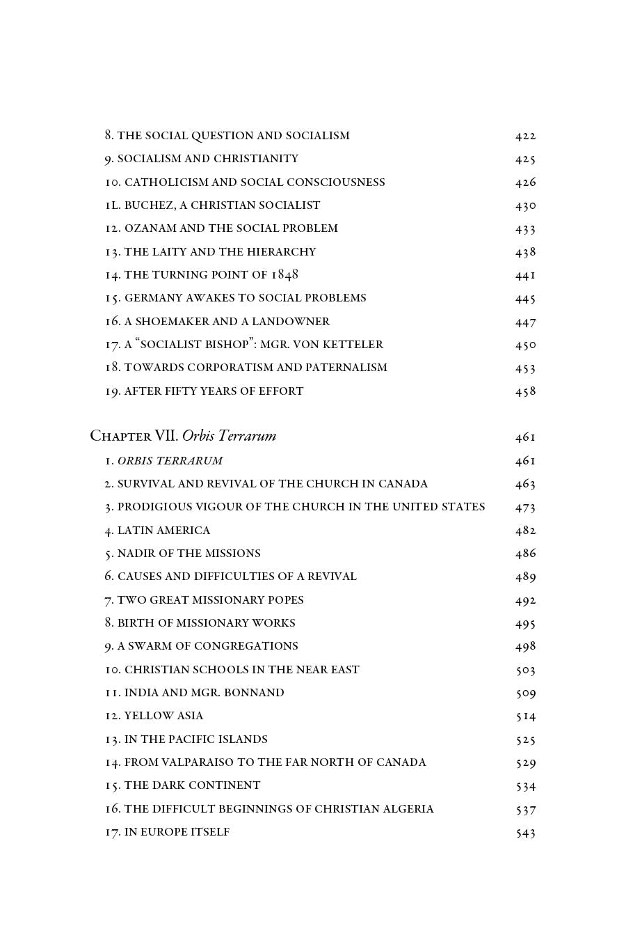Book contents list continuation with chapter titles and page numbers