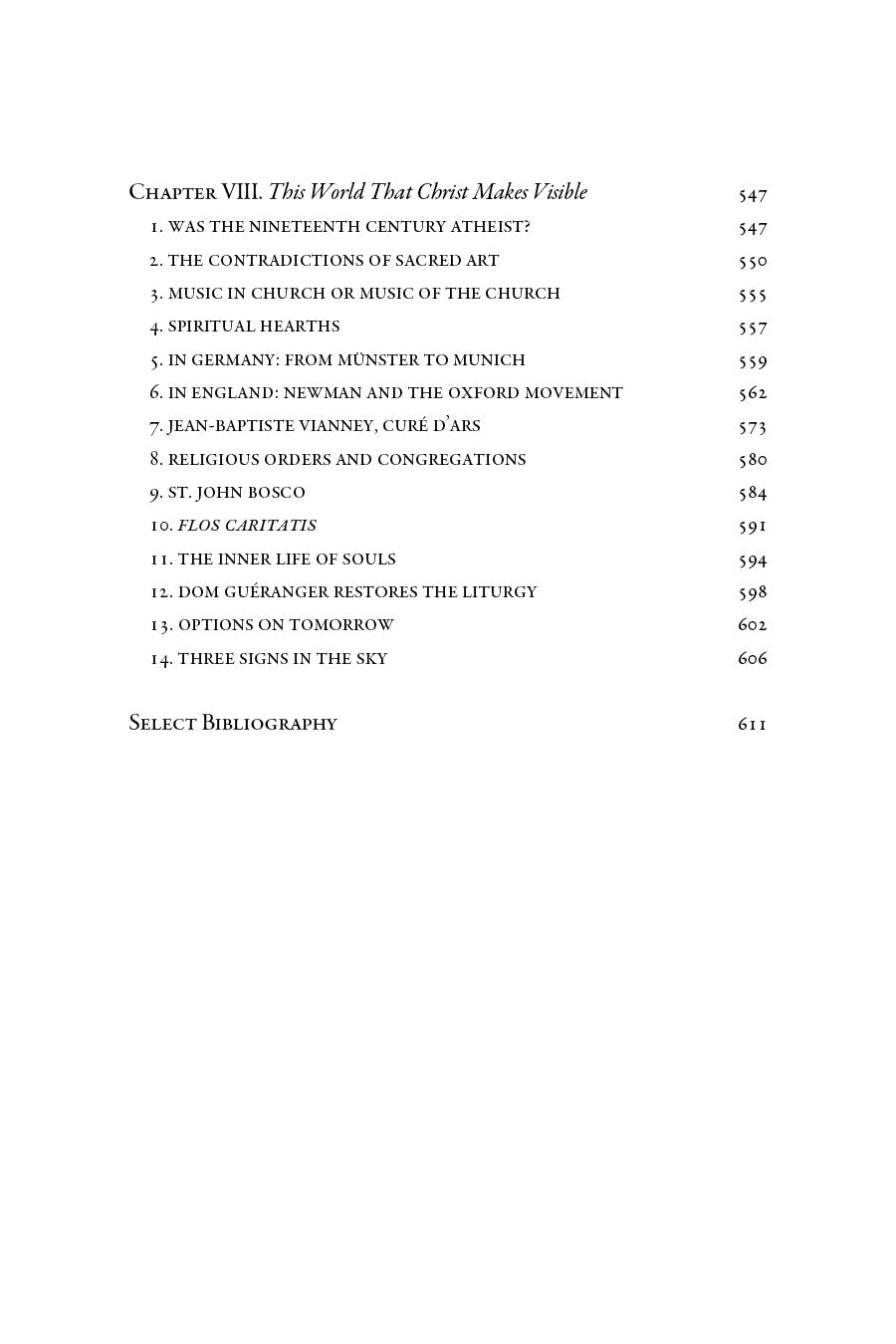 Book contents page with chapter titles and page numbers