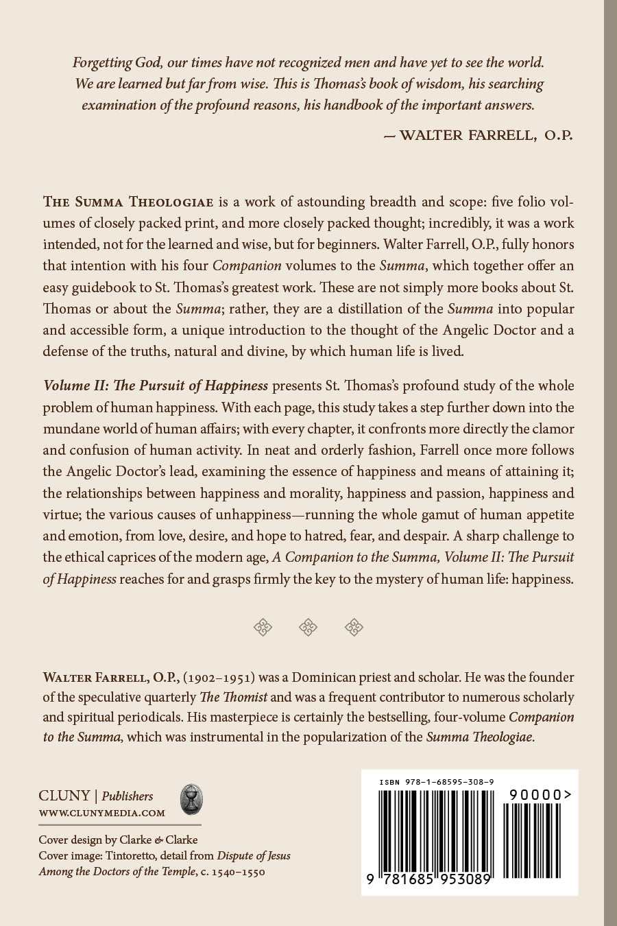 Book back cover with synopsis and barcode, Walter Farrell, O.P.