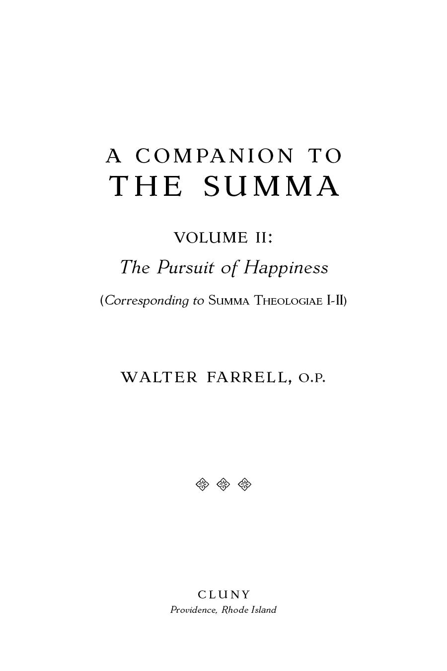 Book title page, A Companion to the Summa Volume II, Walter Farrell, O.P.