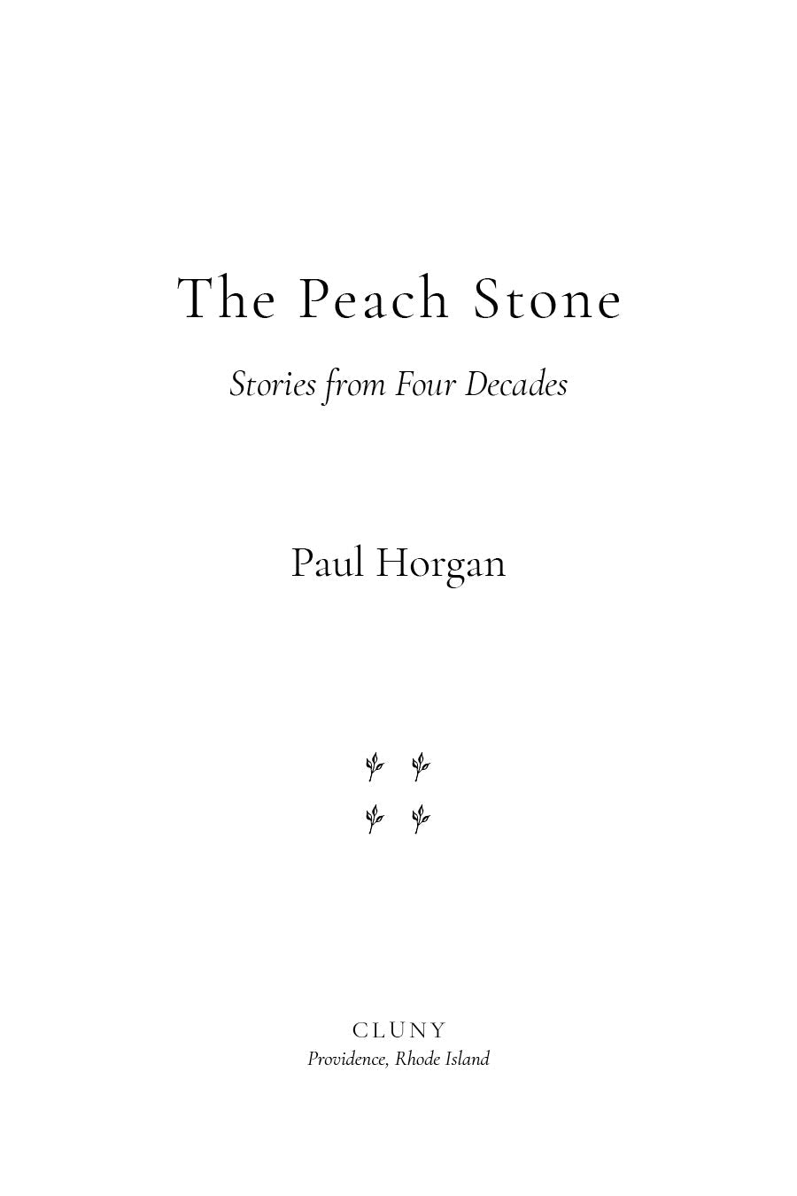 The Peach Stone book title page with centered text on a white background
