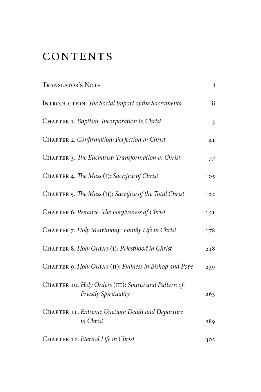Book contents page with chapter list and page numbers