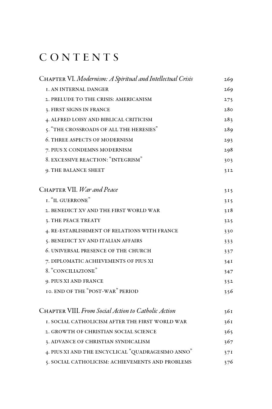 Contents page listing chapter headings and page numbers