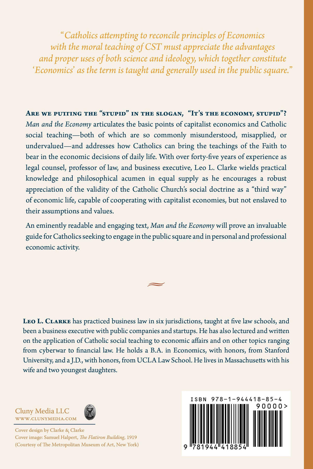 Economics book back cover with quotes, text paragraphs, ISBN and barcode